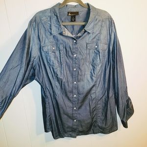 Lane Bryant Plus 26 4X Denim Shirt Lyocell Shimmer